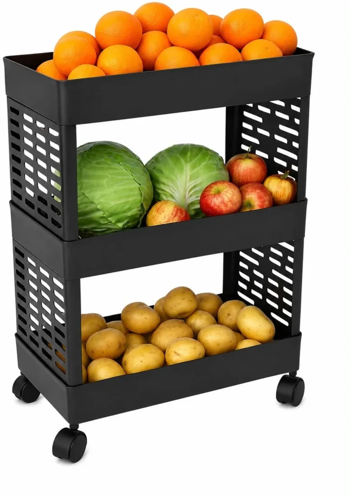 Cantus 3 Compartments Plastic Trolly Rack (Black)